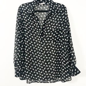 Pleione High-Low Black White Elephant Print Blouse
